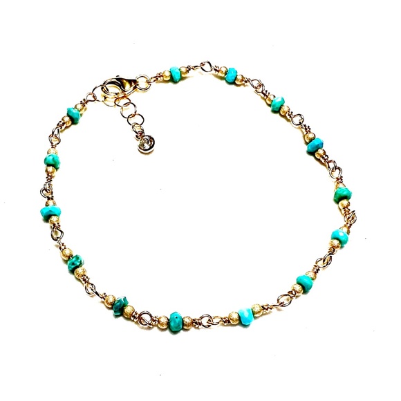 Handmade Natural Arizona Turquoise Bracelet Handcrafted 14k Yellow Gold Filled - Picture 8 of 10